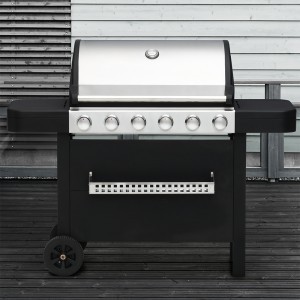 Grilis dujinis 6 degiklių 18 kW 2 ratukai dangtis grotelės MUSTANG 324166