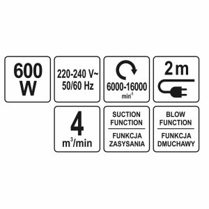 Pūstuvas sniegui, lapams su siurbimo funkcija 600W YT-85170 YATO