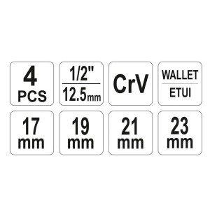 Raktas ratams T formos sudedamas 1/2" 17*19*21*23 mm galvutėm YT-08035 YATO