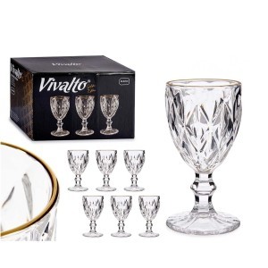 Taurės vandeniui 245 ml 6 vnt komplektas su auksiniu krašteliu Vivalto 83514