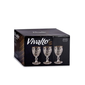 Taurės vandeniui 245 ml 6 vnt komplektas su auksiniu krašteliu Vivalto 83514