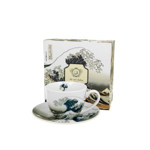 Puodelis su lėkštele porcelianinis 250 ml K.Hokusai Didžioji banga DUO