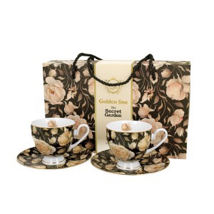 Puodeliai porcelianiniai 2 vnt. ENGLISH ROSES BLACK 220 ml DUO