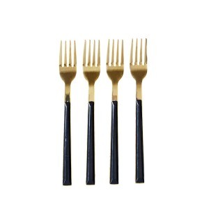 Šakutės desertinės 4 vnt. aukso/juodos sp. CHARLOTTE Home Deco Factory KA0527