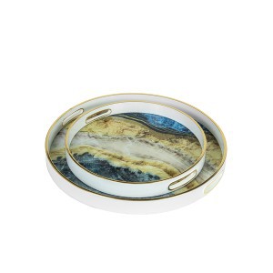 Padėklai 2 vnt. su stiklu apvalūs 45x45x4 (36x36x4) cm MARBLE