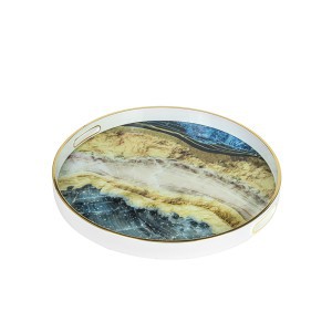 Padėklai 2 vnt. su stiklu apvalūs 45x45x4 (36x36x4) cm MARBLE