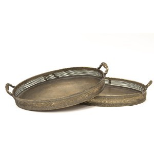 Padėklai metaliniai 2 vnt. bronzos spl. 8x46x30,5 8x40x27 cm 100789