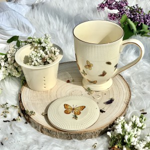 Puodelis porcelianinis su sieteliu Drugeliai 400 ml DUO