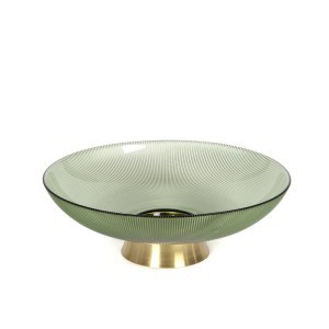 Lėkštė vaisiams stiklinė žalios/auksinės sp. D36xH12 cm HR-V63