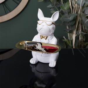 Figūrėlė keramikinė Buldogas su padėklu baltos sp. 21 cm Home Deco HD1322