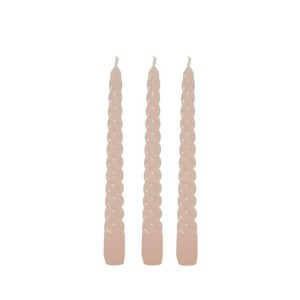 Žvakės suktos 3 vnt 19 cm diam. 2,1 cm rausva spalva 95470