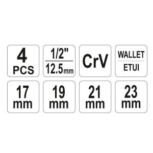 Raktas ratams T formos sudedamas 1/2" 17*19*21*23 mm galvutėm YT-08035 YATO
