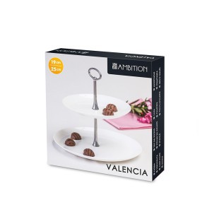 Padėklas stiklinis 2 aukštų 25x25x23 cm baltos spalvos VALENCIA Ambition 10379