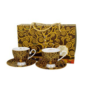Puodeliai su lėkštutėmis 2 vnt. G. Klimt Gyvenimo medis 220 ml DUO