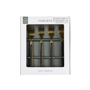 Šakutės desertinės 4 vnt. aukso/juodos sp. CHARLOTTE Home Deco Factory KA0527