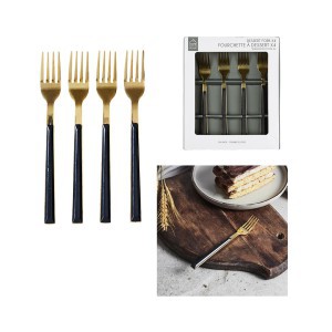 Šakutės desertinės 4 vnt. aukso/juodos sp. CHARLOTTE Home Deco Factory KA0527