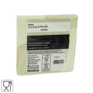 Servetėlės popierinės Lapas gelsvos 25x25 cm 20 vnt Migros 106884