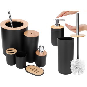 Vonios kambario aksesuarų rinkinys 6 vnt. plastikas juodos spalvos 27139