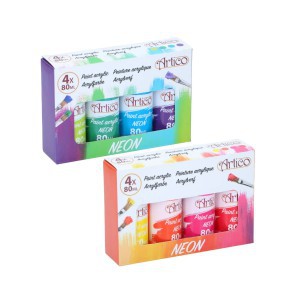 Akriliniai dažai 4 vnt. x80 ml neoniniai ARTICO 871125223838