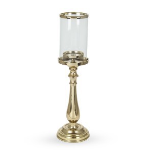 Žvakidė 1 žv. metalinė nikeliuota su stiklu aukso sp. 51 cm DECOSILUET