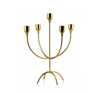 Žvakidė 5 žvakėm auksinės spalvos metalinė 25x16x32 cm HTOP3493